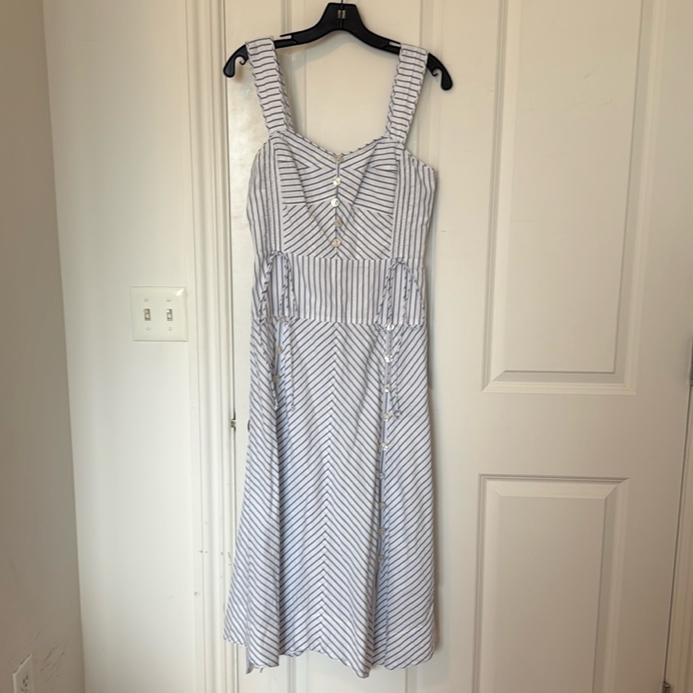 Rebecca Taylor cotton linen striped midi dress